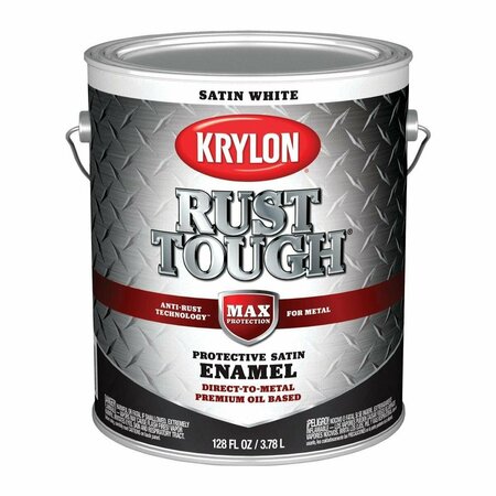 KRYLON Rust Tough Oil-Based Satin Rust Control Enamel, White, 1 Gal. K09732008